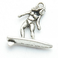 Metaal, bedel, surfer, zilver, 22 mm (3 st.)