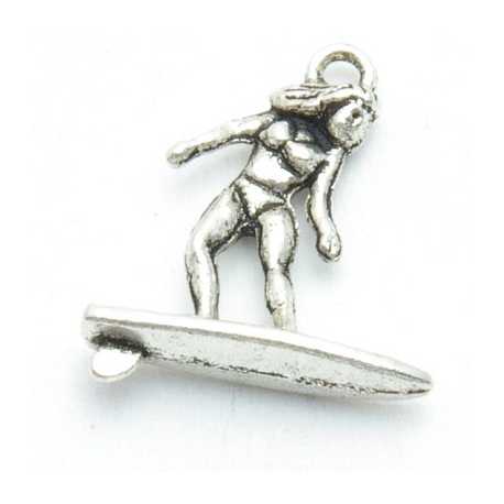 Metaal, bedel, surfer, zilver, 22 mm (3 st.)