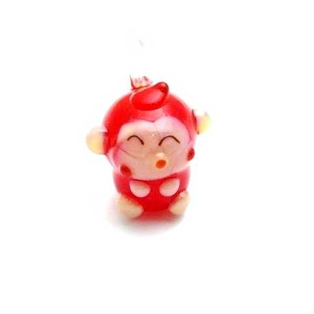 Hanger, handgemaakt, glas, aapje, rood, 18 mm (1 st.)