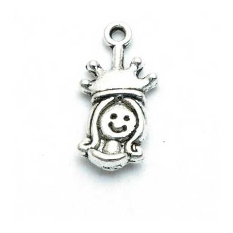 Metaal, bedel, prinsesje, zilver, 20 mm (5 st.)