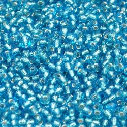 Rocailles turquoise/zilverfolie ca. 2mm (50 gr.)