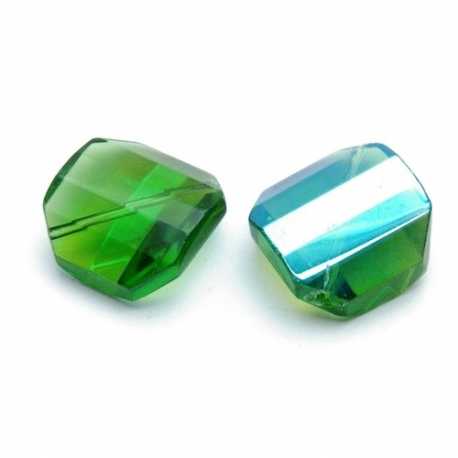 Glaskraal, rechthoek met facetten, groen, AB, 21 mm (5 st.)