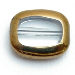 Glaskraal, rechthoek, transparant/goud, 14 x 10 mm (5 st.)