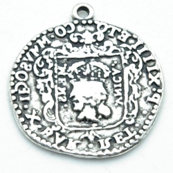 Metaal, hanger, munt, zilver, 34 mm (5 st.)