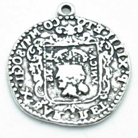 Metaal, hanger, munt, zilver, 34 mm (5 st.)