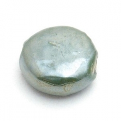 Keramiek kraal, rond (plat), metallic d.groen, 14 mm (3 st.)