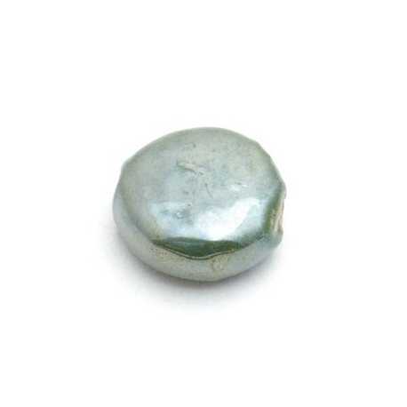 Keramiek kraal, rond (plat), metallic d.groen, 14 mm (3 st.)