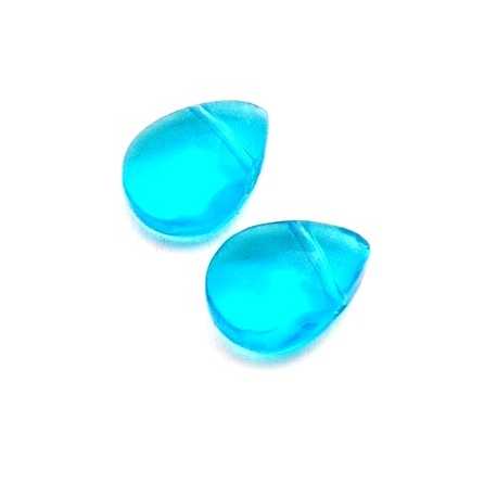 Glaskraal, druppel (plat), turquoise, 10 mm (10 st.)