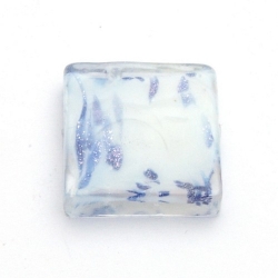 Glaskraal, vierkant, 'Delftsblauw', 15 x 15 x 7 mm (5 st.)