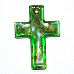 Hanger, kruis, groen met goudfolie, 42 x 30 mm (1 st.)