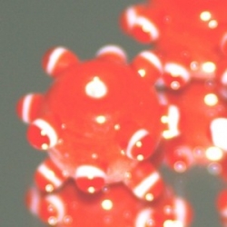 Glaskraal, rond, rood met rood/witte bumps, 15 mm (5 st.)