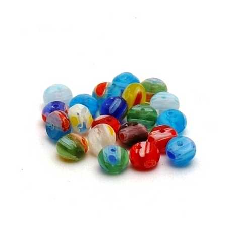 Glaskraal, rond, millifiori (plat), div. kleuren, 4 mm (20 st.)