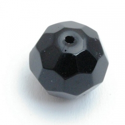 Glaskraal, rond met facetten, zwart, 14 mm (5 st.)