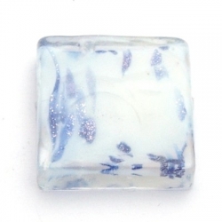 Glaskraal, vierkant, 'Delftsblauw', 20 x 20 x 7 mm (5 st.)