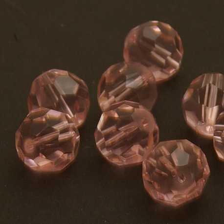 Glaskraal, rond met facetten, roze, 14 mm (5 st.)