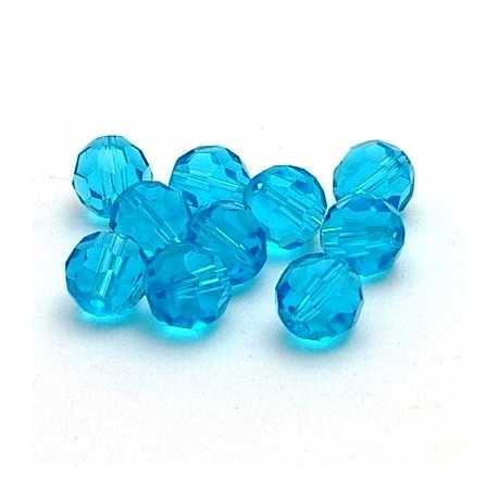 Glaskraal, rond met facetten, blauw, 10 mm (10 st.)