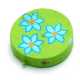 Houten kraal, rond, groen met blauw bloempje, 15 mm (10 st.)
