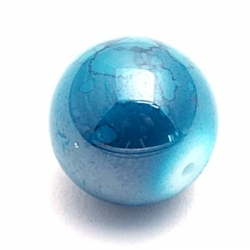 Glaskraal, rond, petrol, gemarmerd, 14 mm (5 st.)