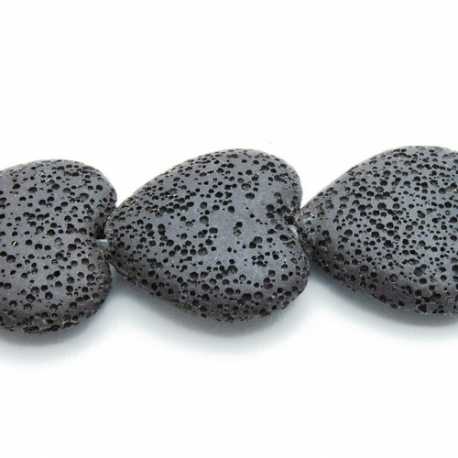 Lava kraal, hart, zwart, 26 x 22 mm (3 st.)