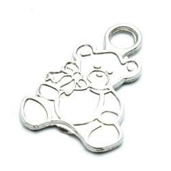 Metaal bedel, teddybeer, zilver, 26 mm (3 st.)