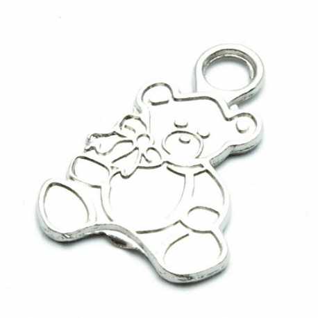 Metaal bedel, teddybeer, zilver, 26 mm (3 st.)