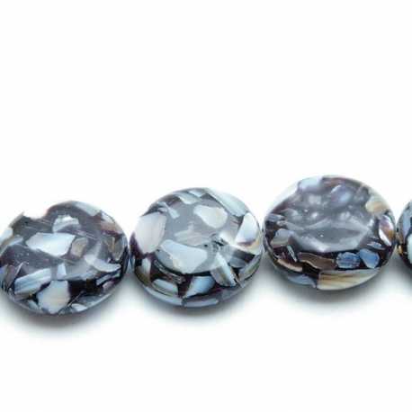 Geperste schelp kraal zwart rond (plat) 18 mm (5 st.)