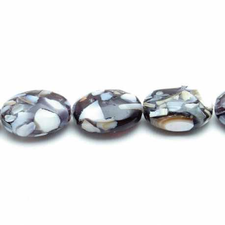 Geperste schelp kraal zwart ovaal (plat) 18 x 12 mm (6 st.)