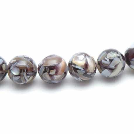 Geperste schelp kraal bruin rond 10 mm (8 st.)