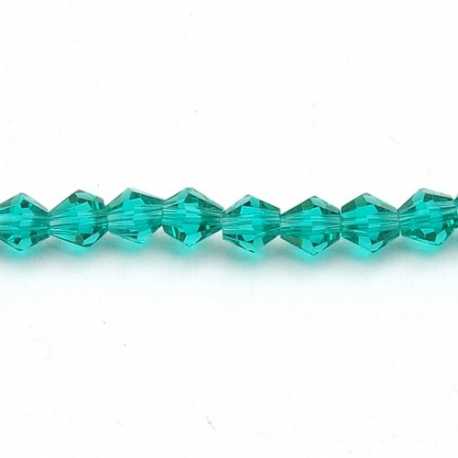 Glaskraal, bicone, facetten, petrol, 4 mm (1 streng)