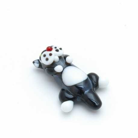 Hanger, handgemaakt, glas, poesje, zwart/wit, 50 mm (1 st.)