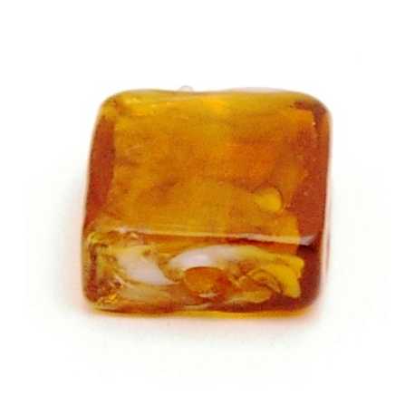 Glaskraal, vierkant (plat), bruin met goudfolie, 15 mm (5 st.)