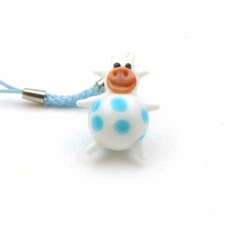 GSM hanger, glas, koetje, wit/blauw, 32 mm (1 st.)