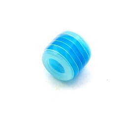 Kunststof kraal met groot rijggat (6 mm), cylinder, blauw/wit, 12 mm (10 st.)