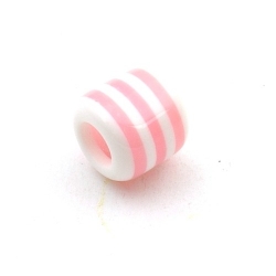 Kunststof kraal met groot rijggat (6 mm), cylinder, roze/wit, 12 mm (10 st.)