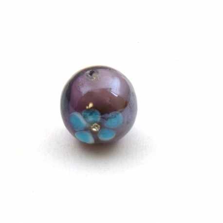Lampwork kraal met strass, rond, paars, 14 mm (5 st.)
