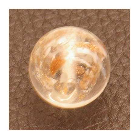 Glaskraal, rond, transp./wit/goudfolie, 16 mm (5 st.)