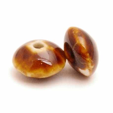 Keramiek kraal, disc, bruin, 8 x 12 mm (5 st.)