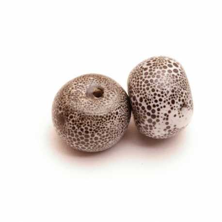 Keramiek kraal, rond (afgeplat), grijs, 14 x 18 mm (3 st.)