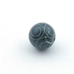 Halfedelsteen kraal, Jade, rond, gecarved, grijs, 16 mm (3 st.)