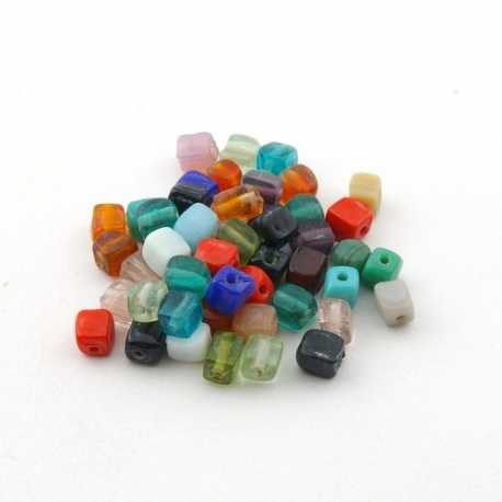 Glaskraal, mix, blokje, 6 mm (75 gram)