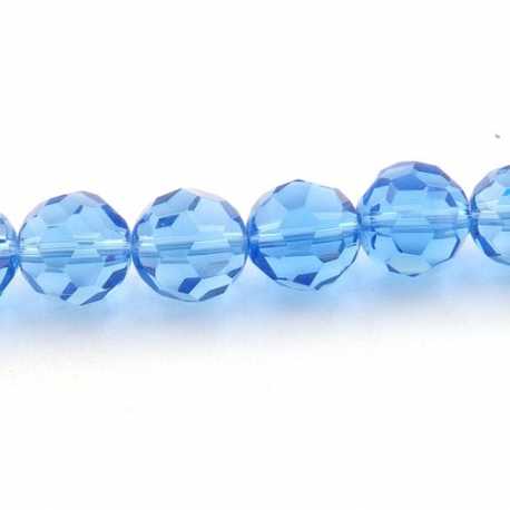Glaskraal, rond met facetten, blauw, 12 mm (streng)