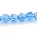 Glaskraal, rond met facetten, blauw, 12 mm (streng)
