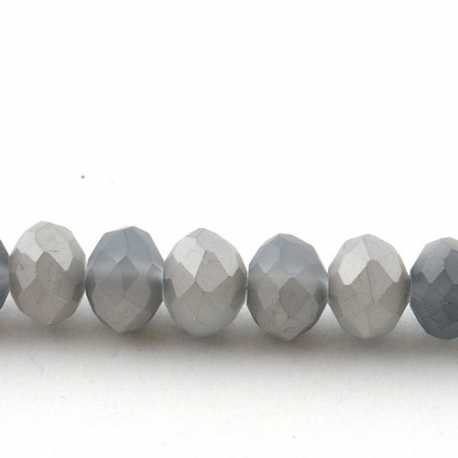 Glaskraal, donut met facetten, grijs, mat, 8 x 10 mm (10 st.)
