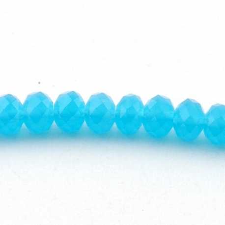 Glaskraal, donut met facetten, turquoise, mat, 6 x 8 mm (streng)