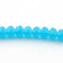 Glaskraal, donut met facetten, turquoise, mat, 6 x 8 mm (streng)
