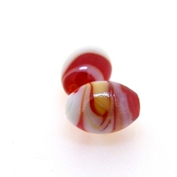 Glaskraal, rood met witte swirl, ovaal, 16 mm (5 st.)