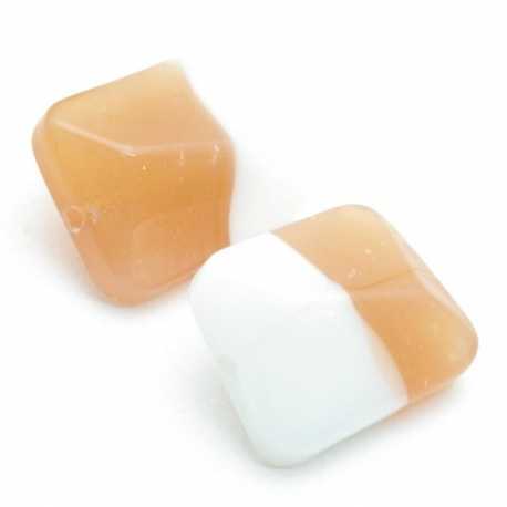 Glaskraal, rechthoek met 'twist', nude/wit, 18 x 15 mm (5 st.)