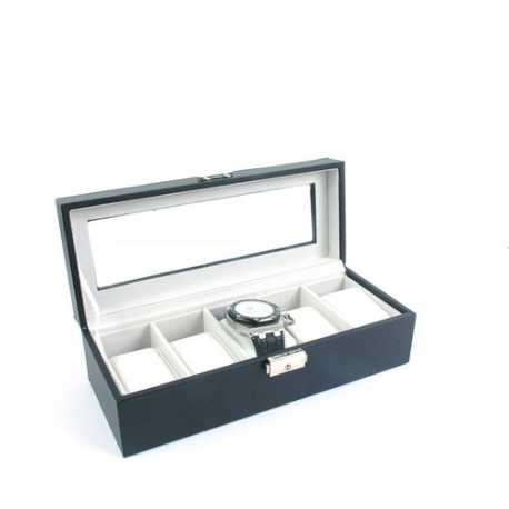 Displaydoos met klep voor armbanden/horloges, PU leer, zwart, lichtgrijze binnenkant (1 st.)