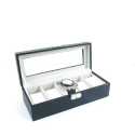 Displaydoos met klep voor armbanden/horloges, PU leer, zwart, lichtgrijze binnenkant (1 st.)