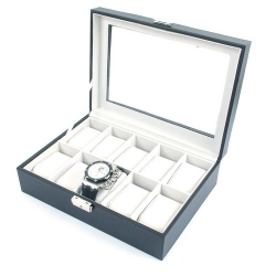 Displaydoos met klep voor armbanden/horloges, PU leer, zwart, lichtgrijze binnenkant (1 st.)